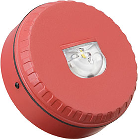 EN54-23 wall mounted beacon, shallow base, red, white flash.