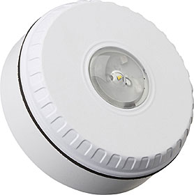 EN54-23 ceiling mounted beacon, shallow base, white, white flash.