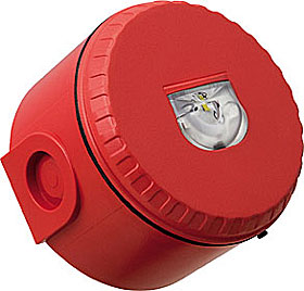 EN54-23 wall mounted beacon, deep base, red, white flash.