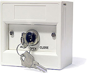 White keyswitch 3 position, double pole, surface, plain, AUTO/OPEN/CLOSE