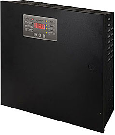 Spínaný zdroj v kov. krytu 13,8Vss/10A s výstupy, LED disp.,prostor pro AKU 65Ah