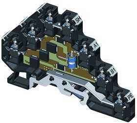 Coarse and fine surge protection for tel./signalling networks in terminal block