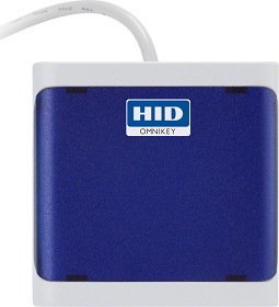 Stolní bezkont. USB čtečka 13,56 MHz karet, čtvercové provedení, tm. modrá barva
