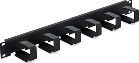 19" vyvazovací panel 1U, 6x vyvazovací háček 70x27mm, RAL9005