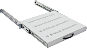 19" plno výsuvná polička 650mm, max. nosnost 45kg, barva RAL7035 šedá