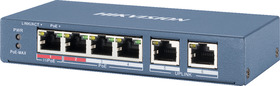 Switch 6 portů 10/100Mbps, (4x PoE, 2x bez PoE), kapacita 1.2Gbps, 60W, kov