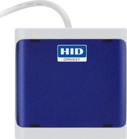 Stolní USB čtečka 13,56 MHz karet, čtvercové provedení, tmavě modrá barva