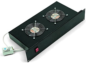 19“ horizontální ventilační jednotka 2U se 2 ventilátory, bimetalový termostat