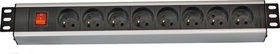 Napájací panel 8x zásuvka 230V, vypínač, hliník.rám,, 19", kábel 3m, 1U
