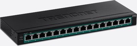 Switch 16 portů Gigabit (16x PoE/PoE+), kapacita 32Gbps, 123W, bez větráku, kov