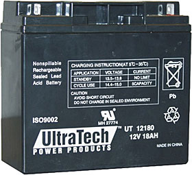 Battery ULTRATECH 12V / 18Ah with terminals Nut & Bolt M6