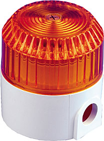 Xenon beacon, amber lens, white body, deep base.