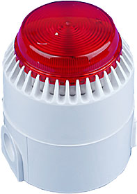 Combined sounder & LED beacon, red lens, white body, IP65.