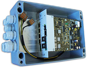 Průmyslový switch LAN-RING, 2x GE 2Gbps, 1x GE UTP, 4x FE UTP PoE, IP65, 24V