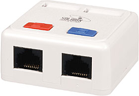 Zásuvka SX288 na omítku, 2xRJ45 UTP CAT5E, bílá, se značením
